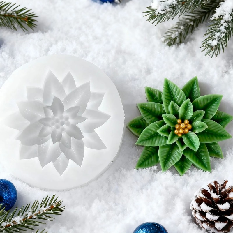 Holly Silicone Mold for Resin, Heat-Resistant DIY Christmas Gypsum Candle Mould Flower