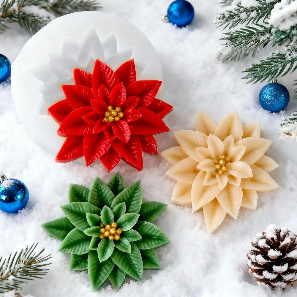 Holly Silicone Mold for Resin, Heat-Resistant DIY Christmas Gypsum Candle Mould Flower