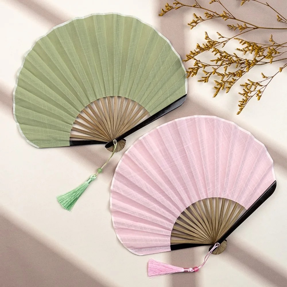 Mini Shell Fan Creative Retro Folding Hand Heat Protection Cotton Linen Cloth Handheld Fan For Wome 1