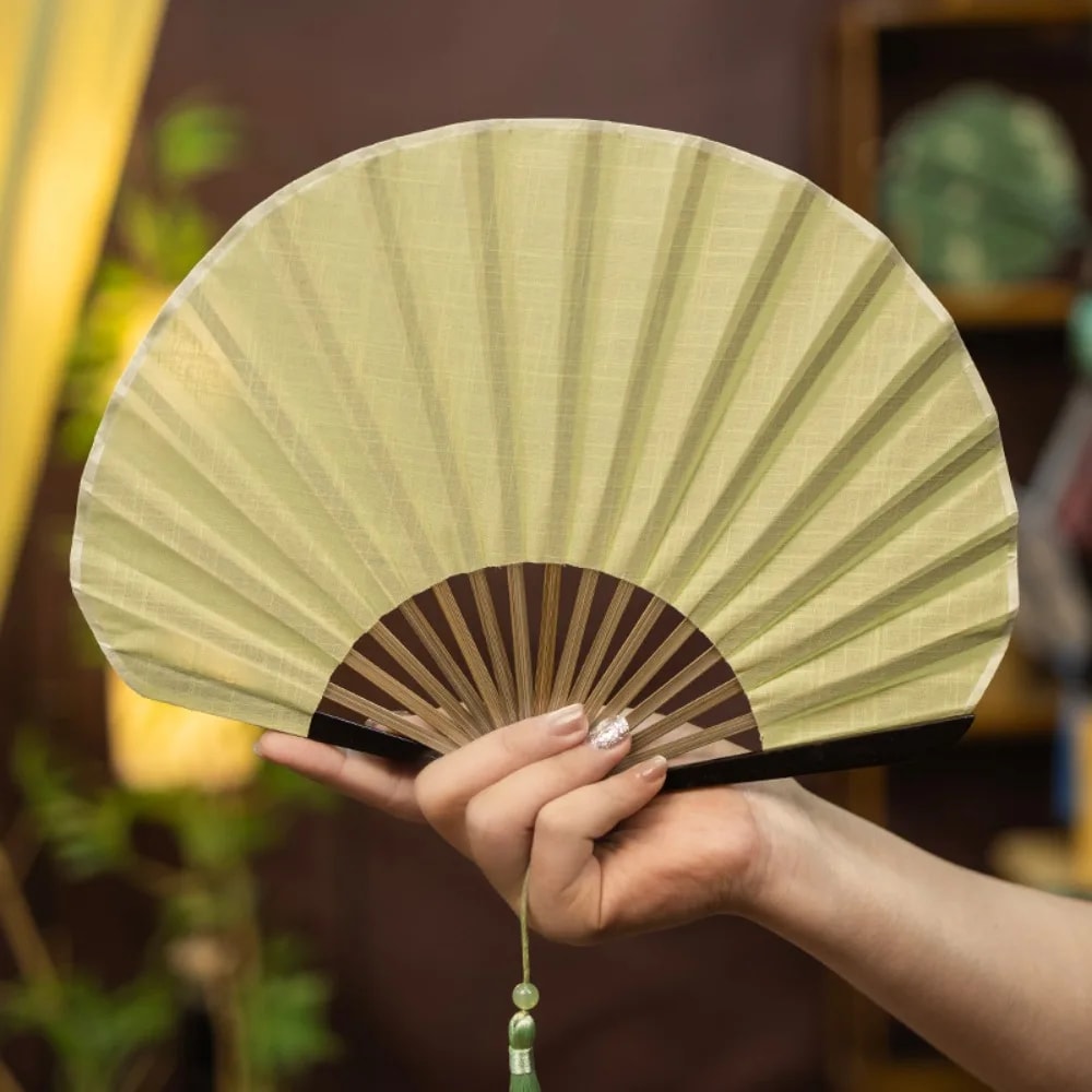 Mini Shell Fan Creative Retro Folding Hand Heat Protection Cotton Linen Cloth Handheld Fan For Wome 6