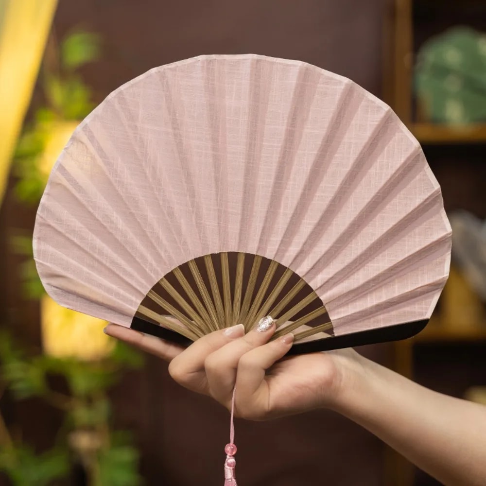 Mini Shell Fan Creative Retro Folding Hand Heat Protection Cotton Linen Cloth Handheld Fan For Wome 7