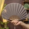 Mini Shell Fan Creative Retro Folding Hand Heat Protection Cotton Linen Cloth Handheld Fan For Wome 9