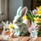 Resin Rabbit Easter Decorations, Hand-Painted with Carrots & Egg