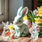 Resin Rabbit Easter Decorations, Hand-Painted with Carrots & Egg