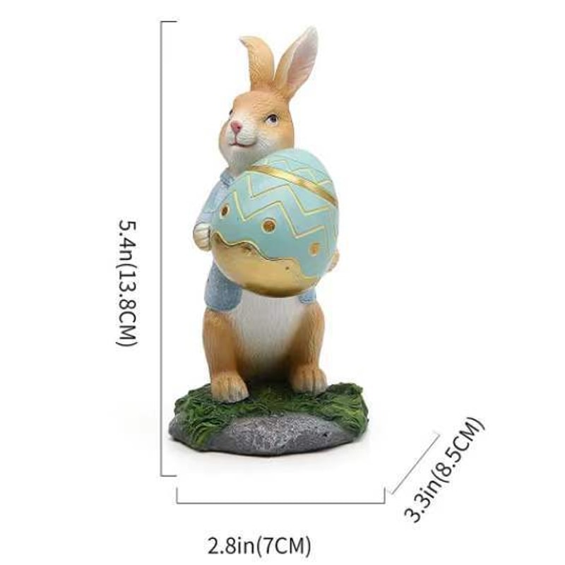 Resin Rabbit Easter Decorations, Hand-Painted with Carrots & Egg