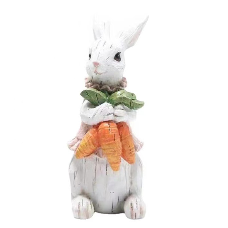 Resin Rabbit Easter Decorations, Hand-Painted with Carrots & Egg