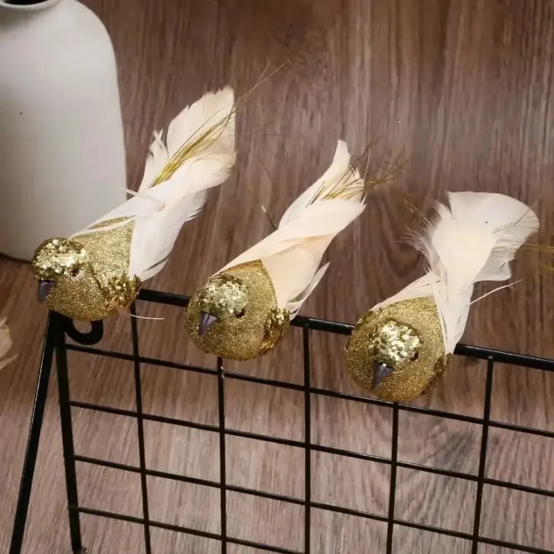 Handmade Silver Bird Ornament, Fake Bird Decor for Christmas, Hanging Tree Adorn Gift Box, Home Festive Decor Match