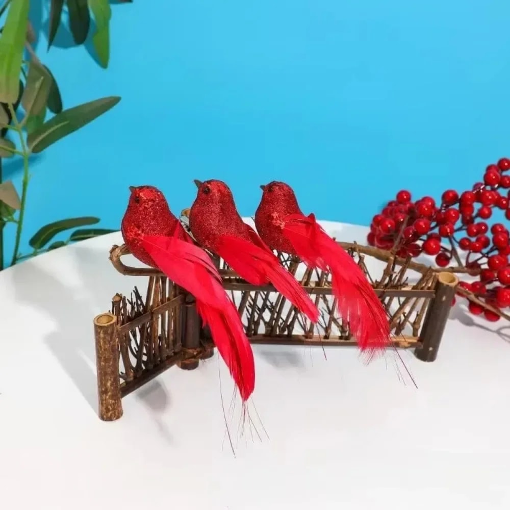 Handmade Silver Bird Ornament, Fake Bird Decor for Christmas, Hanging Tree Adorn Gift Box, Home Festive Decor Match