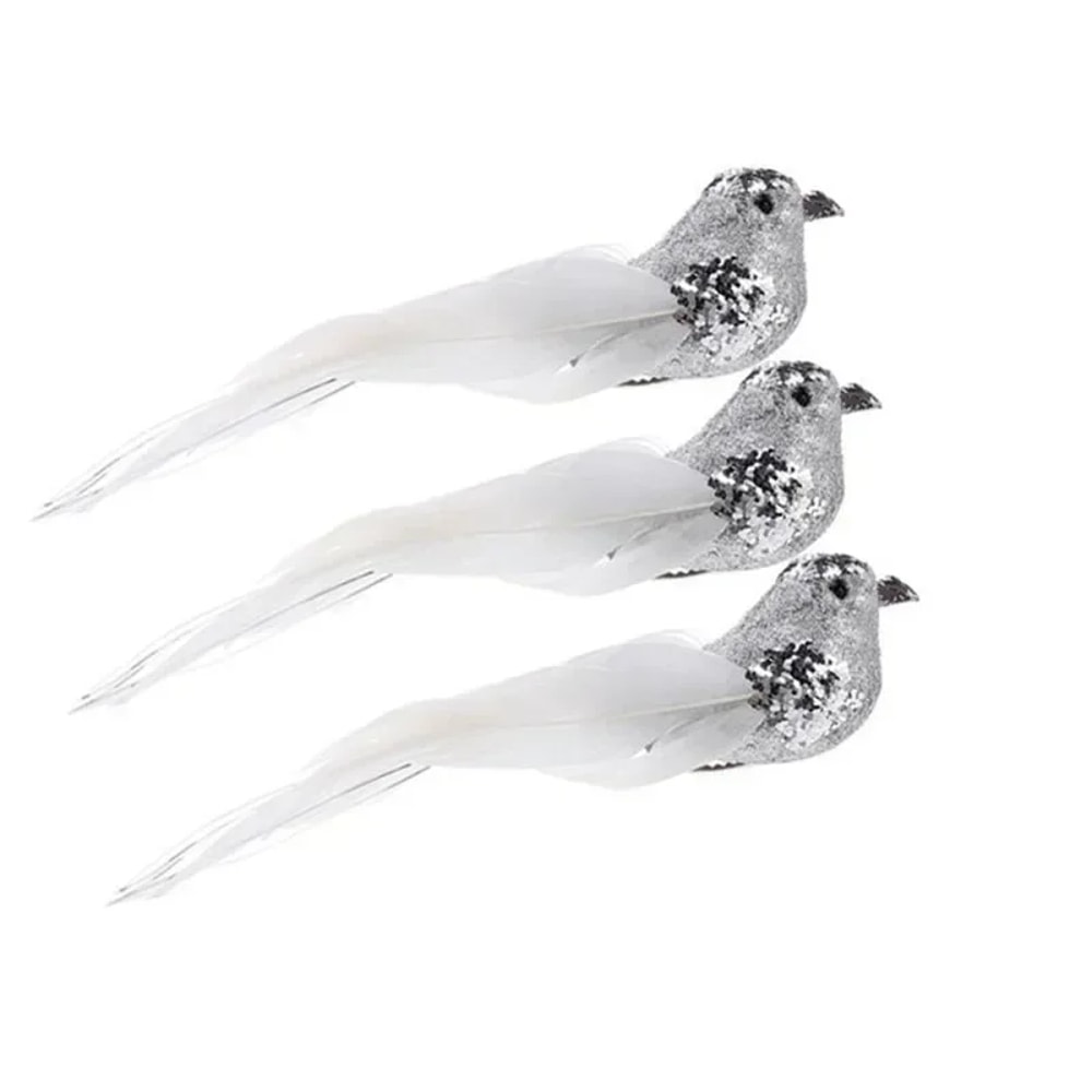 Handmade Silver Bird Ornament, Fake Bird Decor for Christmas, Hanging Tree Adorn Gift Box, Home Festive Decor Match