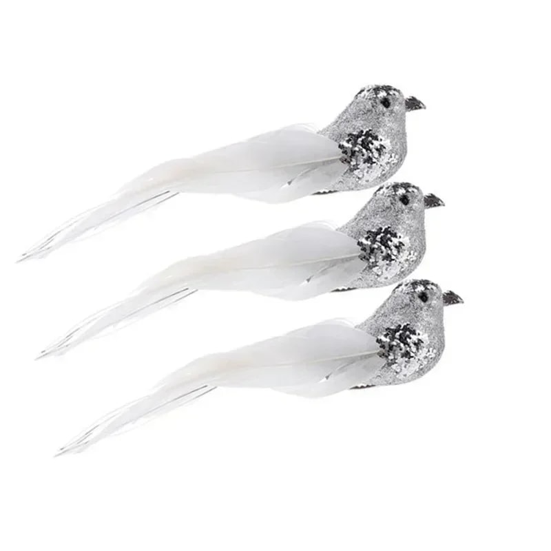 Handmade Silver Bird Ornament, Fake Bird Decor for Christmas, Hanging Tree Adorn Gift Box, Home Festive Decor Match