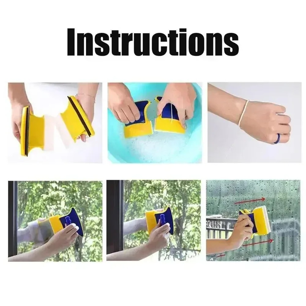 Double Sided Wiper Magnetic Glass Cleaner, Household Cleaning with Rope Safety String for Bathroom Window Washing