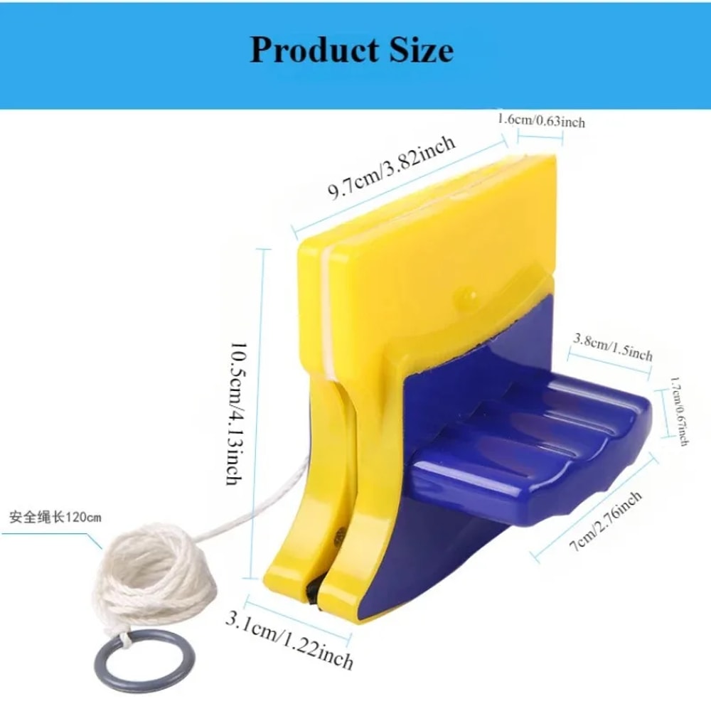 Double Sided Wiper Magnetic Glass Cleaner, Household Cleaning with Rope Safety String for Bathroom Window Washing