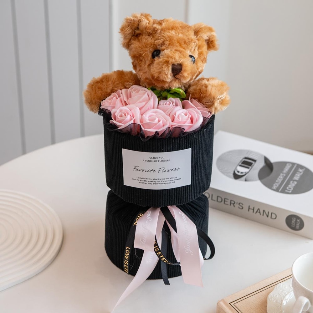 Mini Cute Bear Artificial Rose for Wedding Party, Romantic Valentine's Day Gift for Her, Birthday Home Decor, Girlfriend