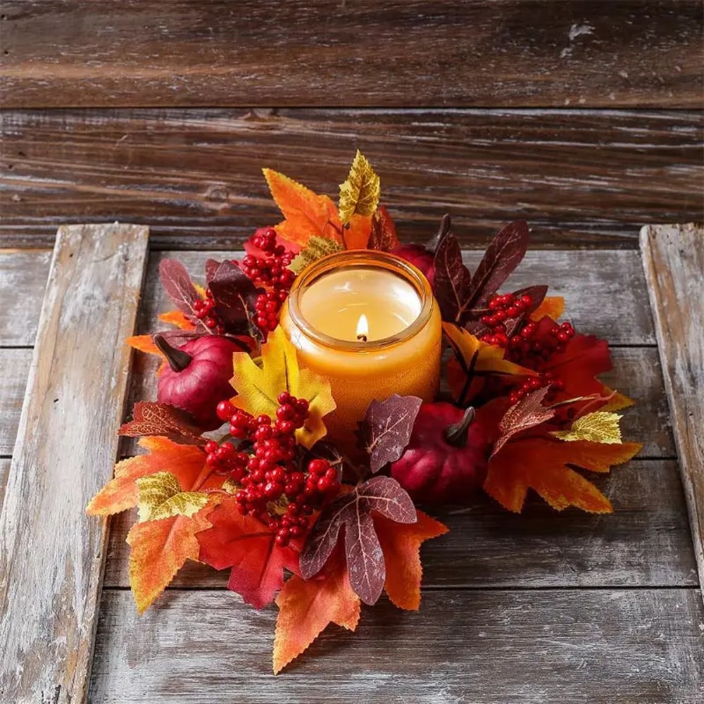 Autumn Floral Wreath, Maple Pumpkin, Thanksgiving Day Berry Harvest Decoration