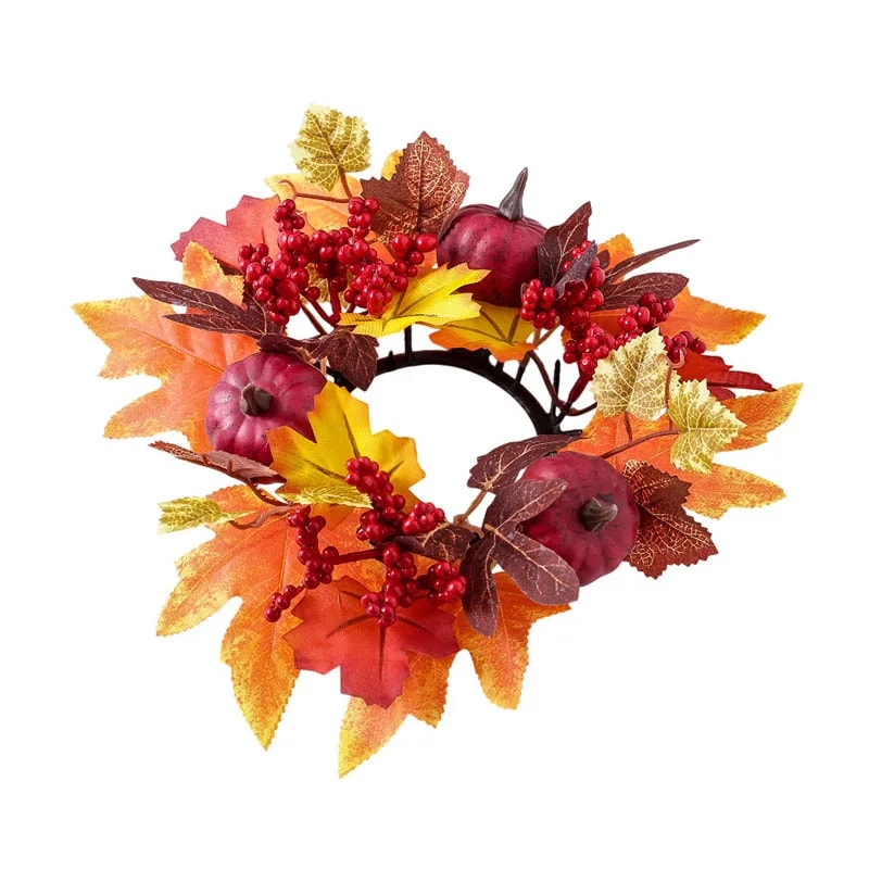 Autumn Floral Wreath, Maple Pumpkin, Thanksgiving Day Berry Harvest Decoration