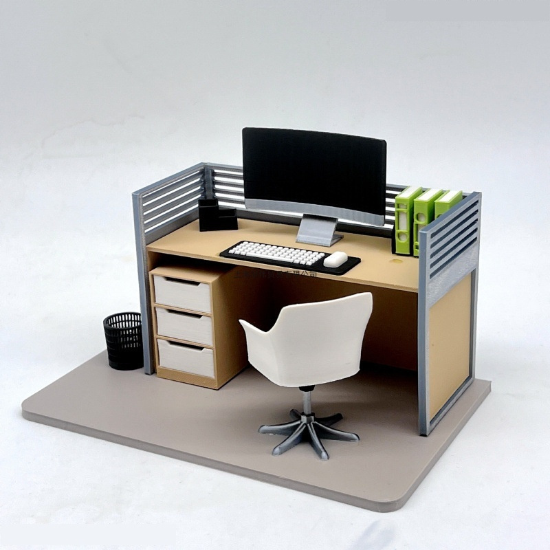 Filing Cabinet Computer Desk Chair Set Dollhouse Work Scene Model Miniature Office Home Decor 0
