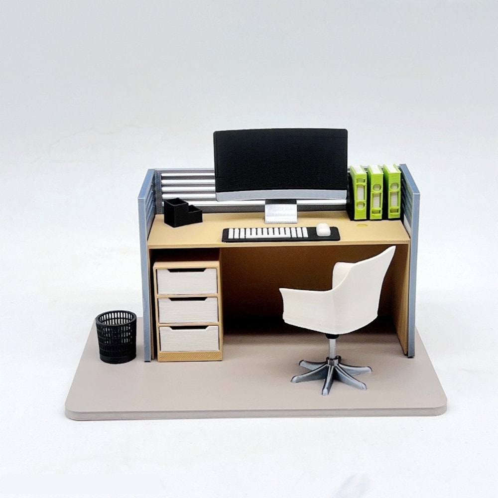 Filing Cabinet Computer Desk Chair Set Dollhouse Work Scene Model Miniature Office Home Decor 1