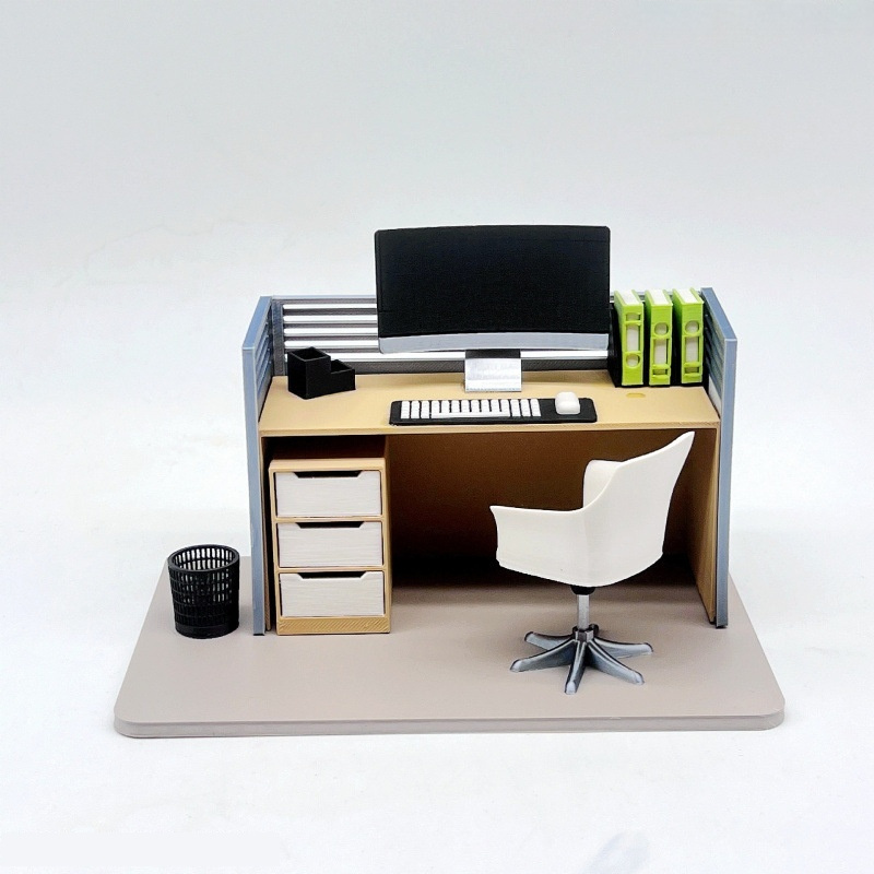 Filing Cabinet Computer Desk Chair Set Dollhouse Work Scene Model Miniature Office Home Decor 1