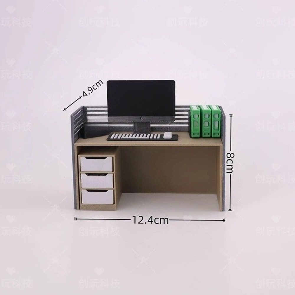 Filing Cabinet Computer Desk Chair Set Dollhouse Work Scene Model Miniature Office Home Decor 5