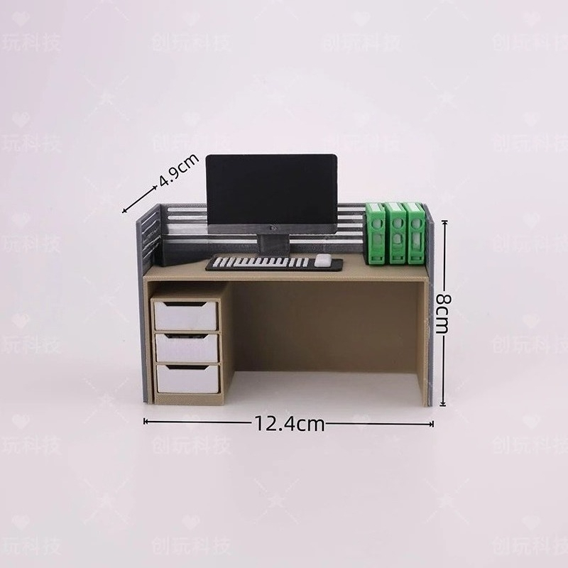 Filing Cabinet Computer Desk Chair Set Dollhouse Work Scene Model Miniature Office Home Decor 5
