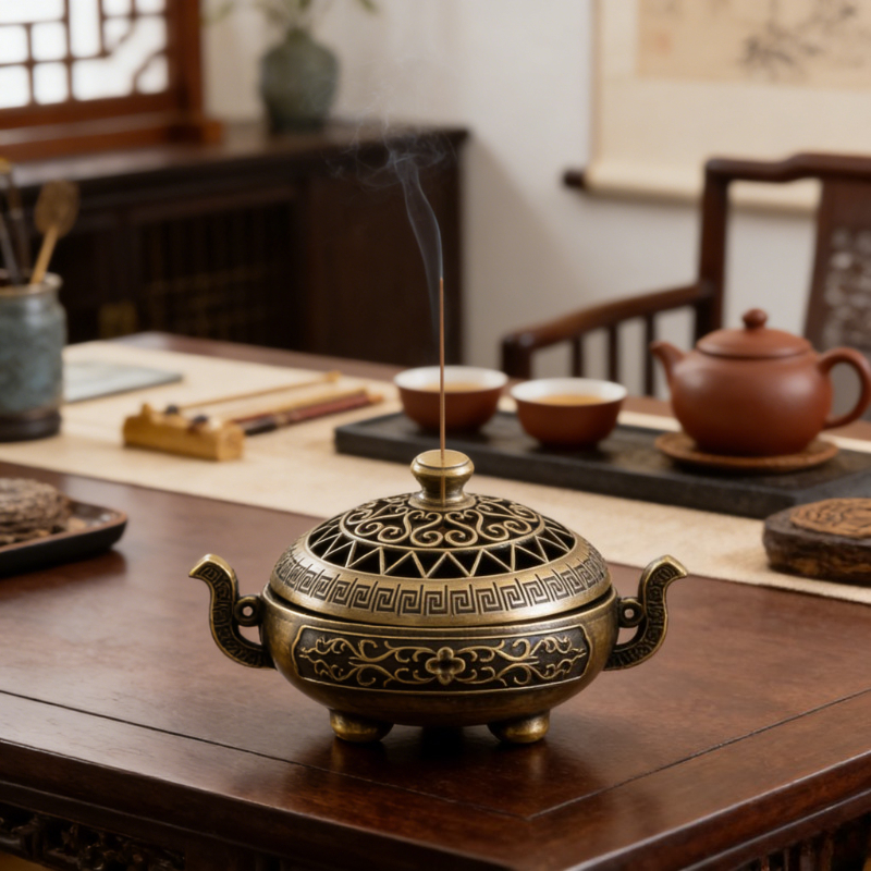 Zen Style Aromatherapy Incense Burner, Three Legged Hollow Carved Compact Desktop Home Decoration