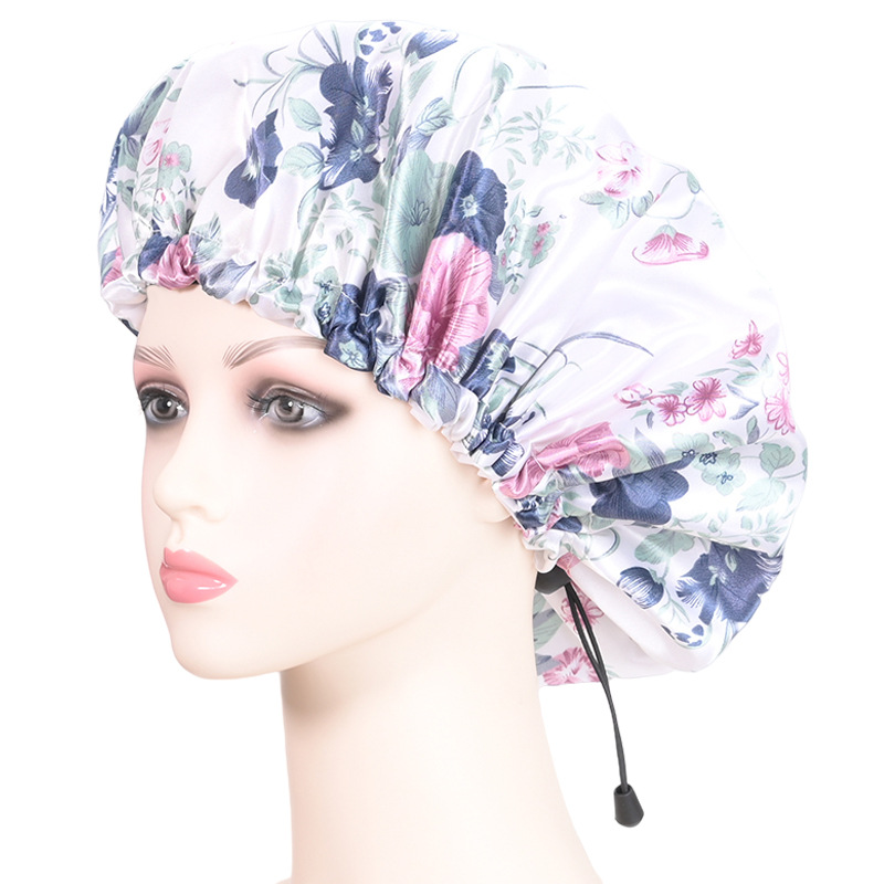 Waterproof Hair Care Bathing Accessory, Floral Print Shower Cap for Women, Adjustable Spa and Swimming Use Cap