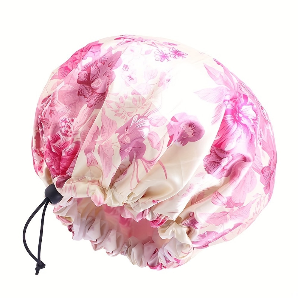 Waterproof Hair Care Bathing Accessory, Floral Print Shower Cap for Women, Adjustable Spa and Swimming Use Cap