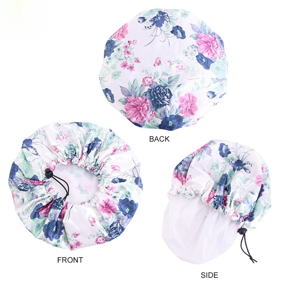 Waterproof Hair Care Bathing Accessory, Floral Print Shower Cap for Women, Adjustable Spa and Swimming Use Cap