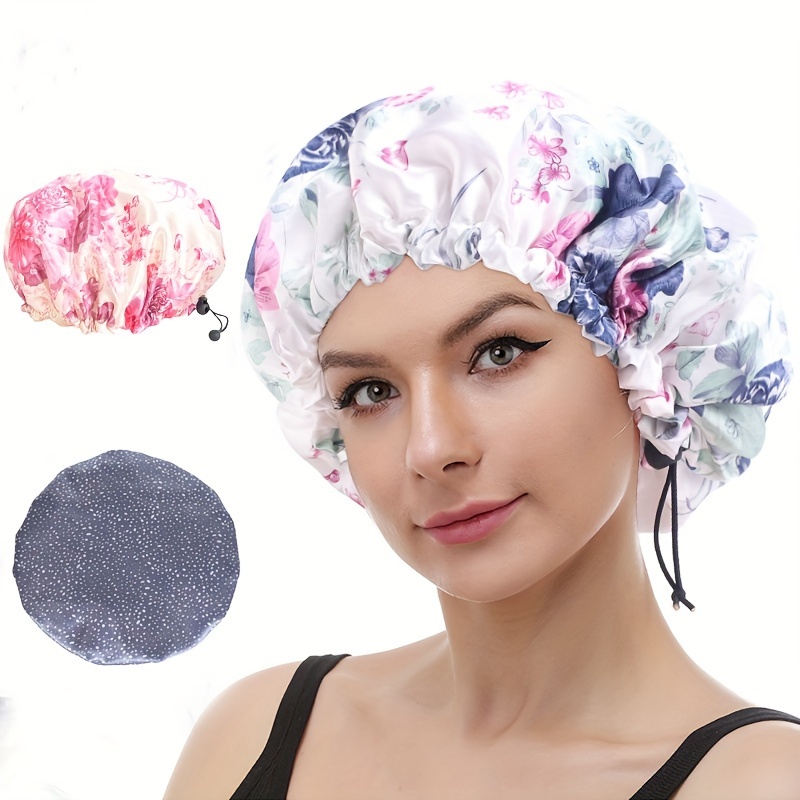 Waterproof Hair Care Bathing Accessory, Floral Print Shower Cap for Women, Adjustable Spa and Swimming Use Cap