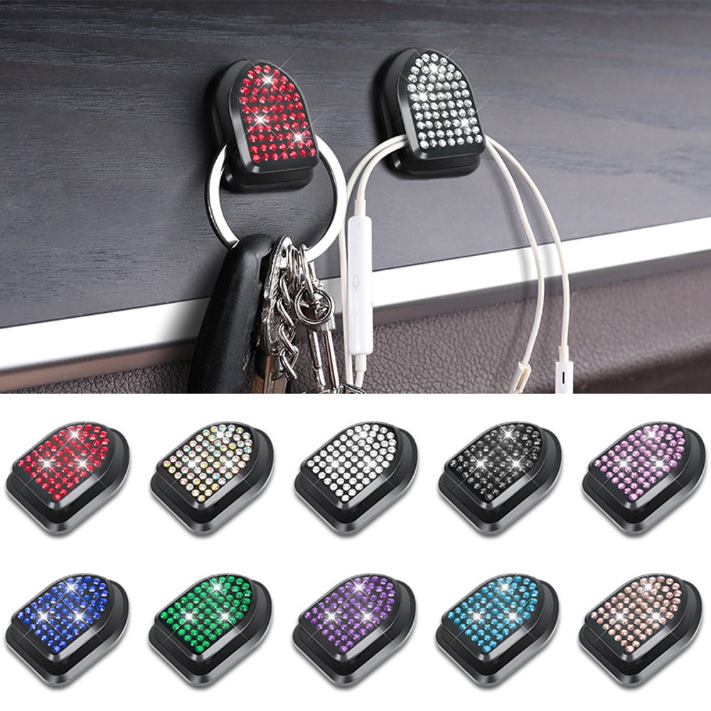 Mini Car Hooks, Creative Home Ornaments, Bling Rhinestone Crystal Hooks for Car