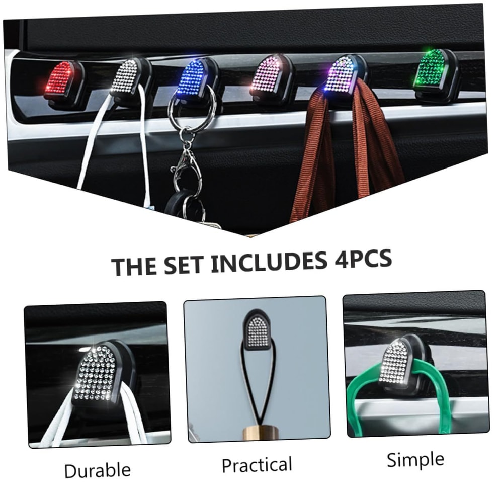 Mini Car Hooks, Creative Home Ornaments, Bling Rhinestone Crystal Hooks for Car