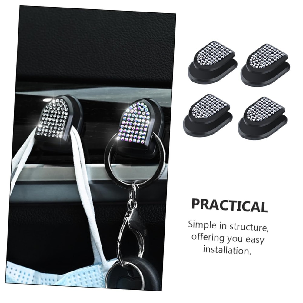 Mini Car Hooks, Creative Home Ornaments, Bling Rhinestone Crystal Hooks for Car