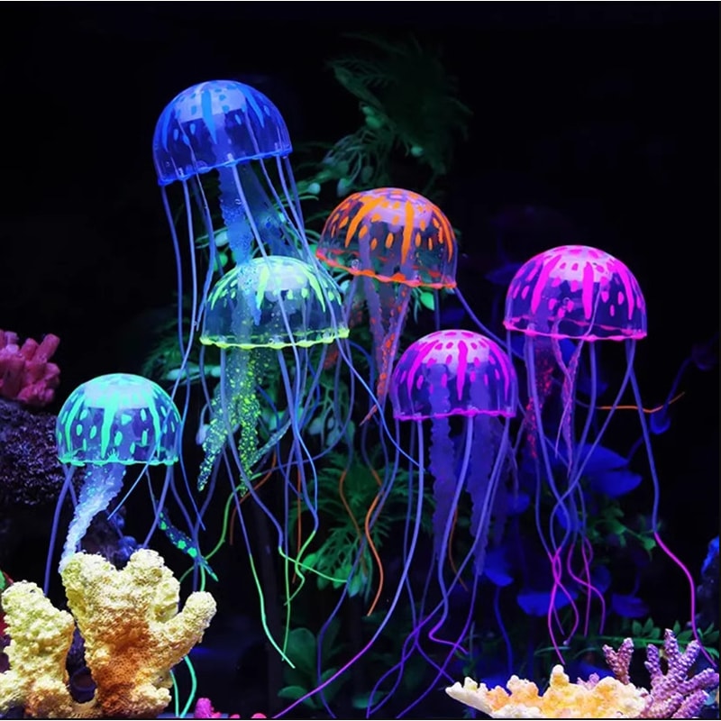 Soft Silicone Fluorescent Jellyfish Fish Tank Ornament, Artificial Aquarium Decoration for Living Room Landscaping