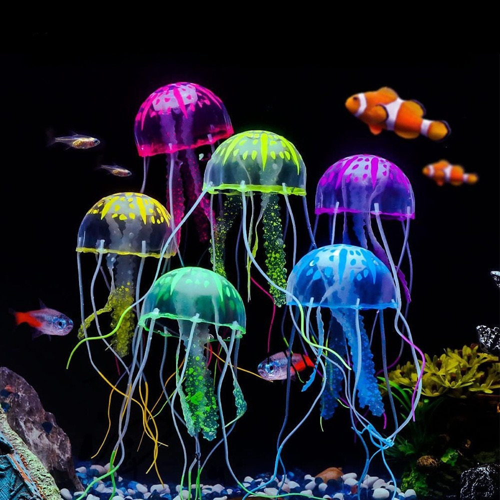 Soft Silicone Fluorescent Jellyfish Fish Tank Ornament, Artificial Aquarium Decoration for Living Room Landscaping