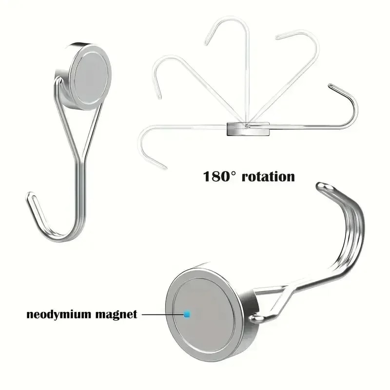 Strong Neodymium Magnet Heavy Duty Rotatable Magnetic Hooks, No Drill Metal Casing Bathroom Accessories