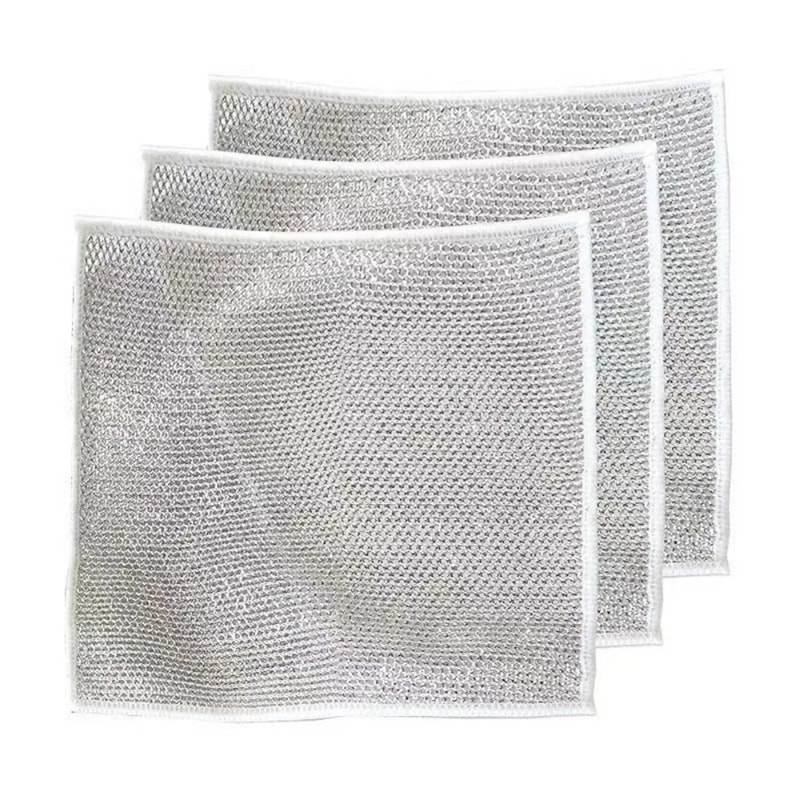 Heavy Duty Silver Steel Wire Sided Dishcloth Scrub Pads for Household Cleaning Dishes