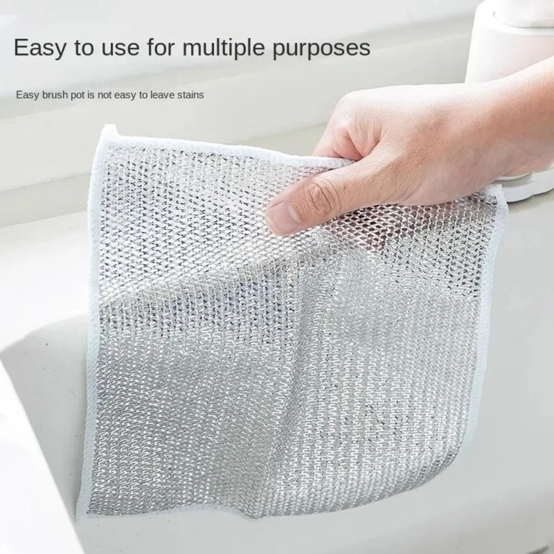 Heavy Duty Silver Steel Wire Sided Dishcloth Scrub Pads for Household Cleaning Dishes