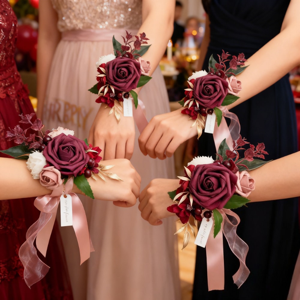 Bridal Wedding Home Decor, Elegant Artificial Silk Flower Wrist Corsage for Engagement Party