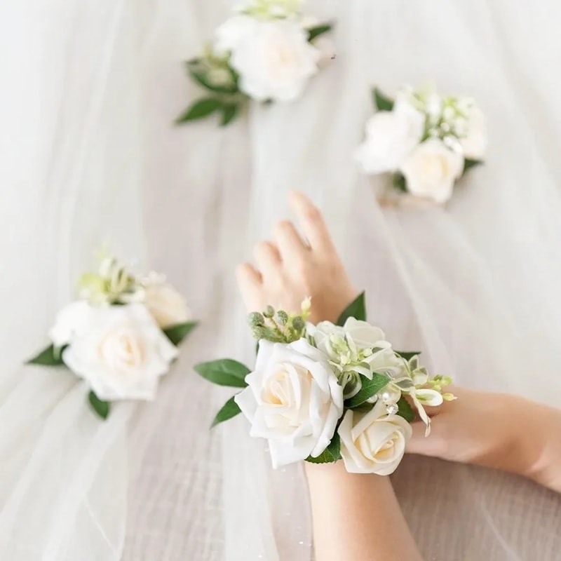 Bridal Wedding Home Decor, Elegant Artificial Silk Flower Wrist Corsage for Engagement Party