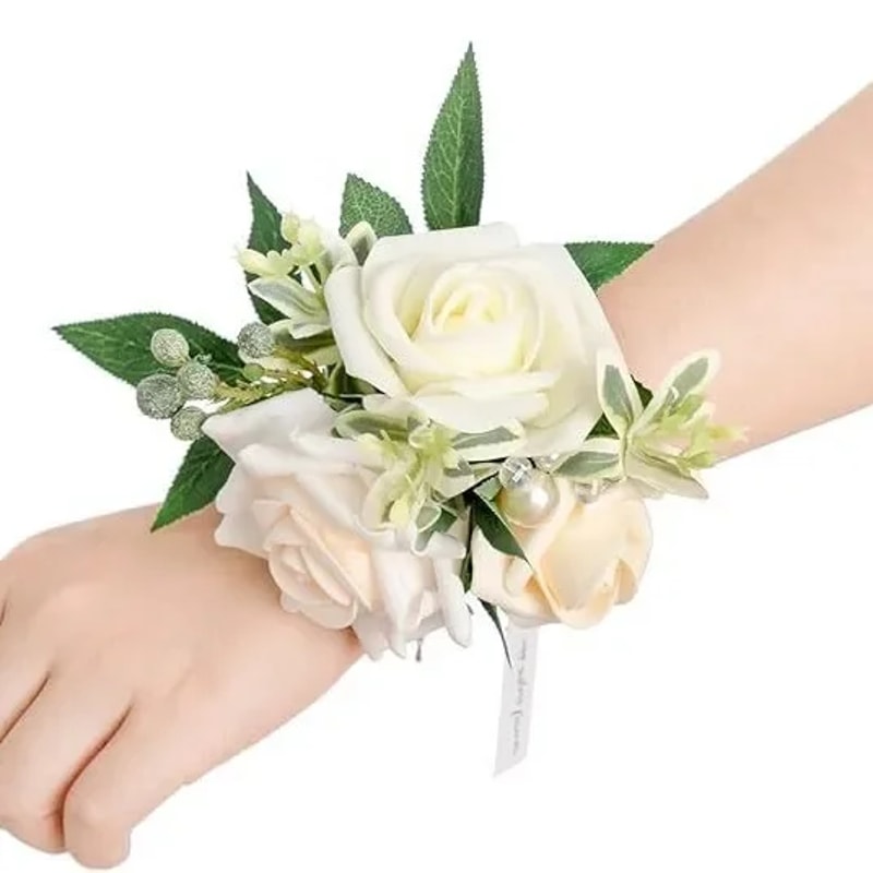 Bridal Wedding Home Decor, Elegant Artificial Silk Flower Wrist Corsage for Engagement Party
