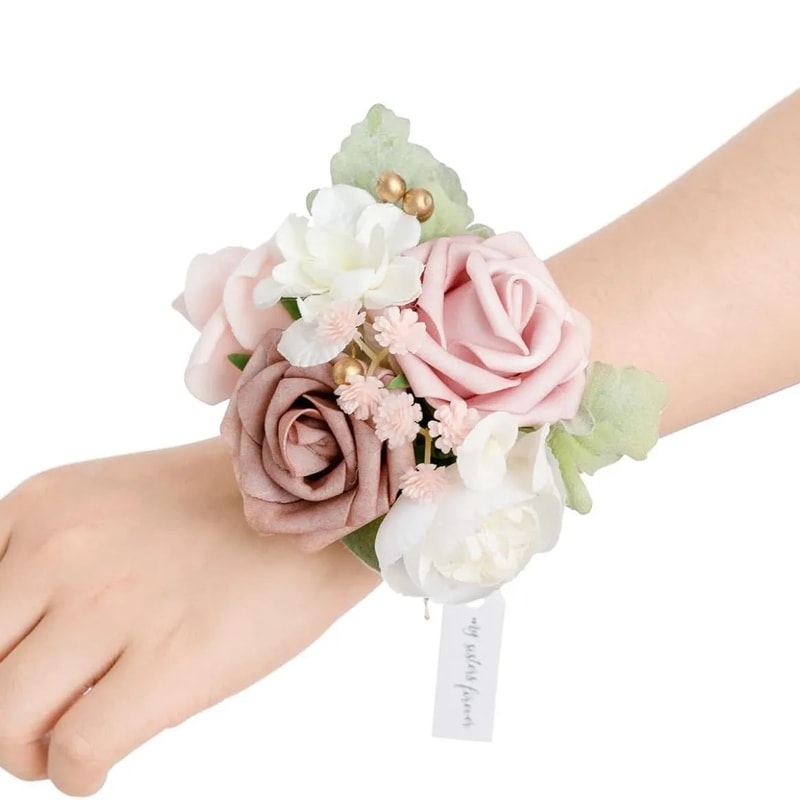 Bridal Wedding Home Decor, Elegant Artificial Silk Flower Wrist Corsage for Engagement Party