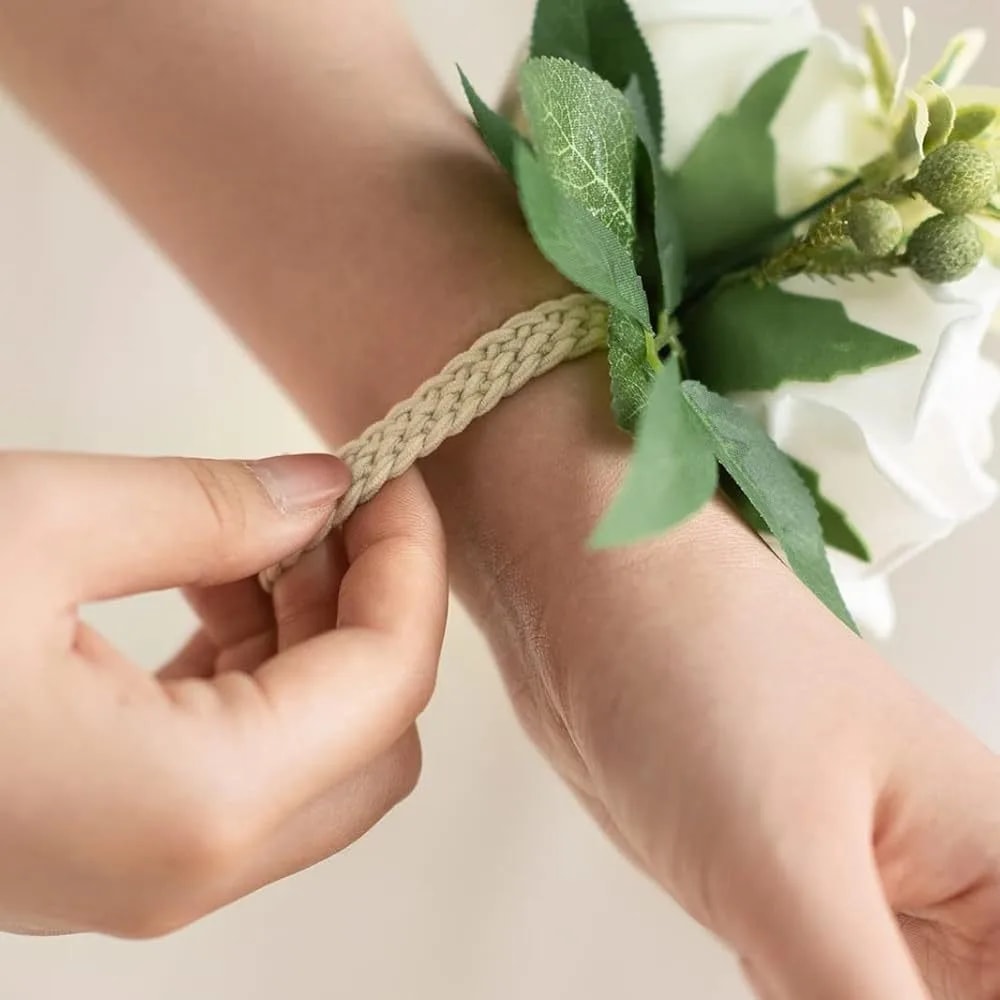 Bridal Wedding Home Decor, Elegant Artificial Silk Flower Wrist Corsage for Engagement Party