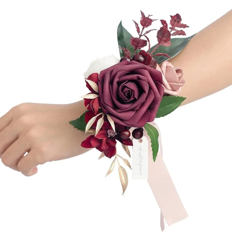 Bridal Wedding Home Decor, Elegant Artificial Silk Flower Wrist Corsage for Engagement Party