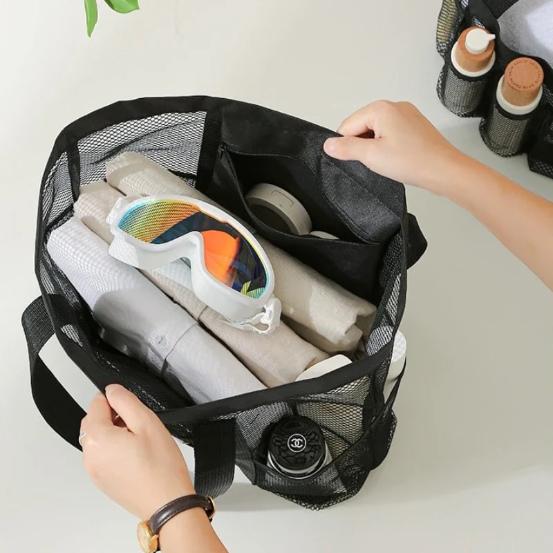 Multipurpose Clear Mesh Organizer Pouch, Waterproof Travel Bag for Beach, Gym, Accessories, Essentials Storage