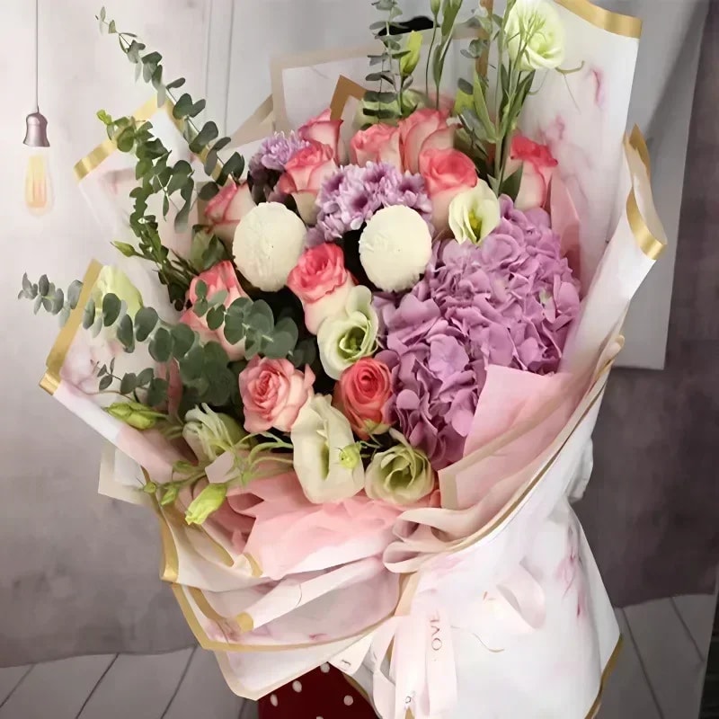 Floral Packaging Paper with Foil Trim for Birthday, Holiday Gifts, DIY Craft Party Decor