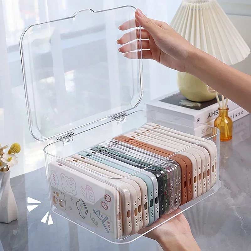 Phone Case Holder Hot Acrylic Sundries Storage Basket Ins Transparent Organizer Box For Desktop Wit 0