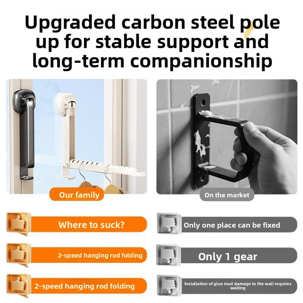 Retractable Folding Clothes Drying Rack with Suction Cup, Wall-mounted Foldable Clothes Rack for Portable Use