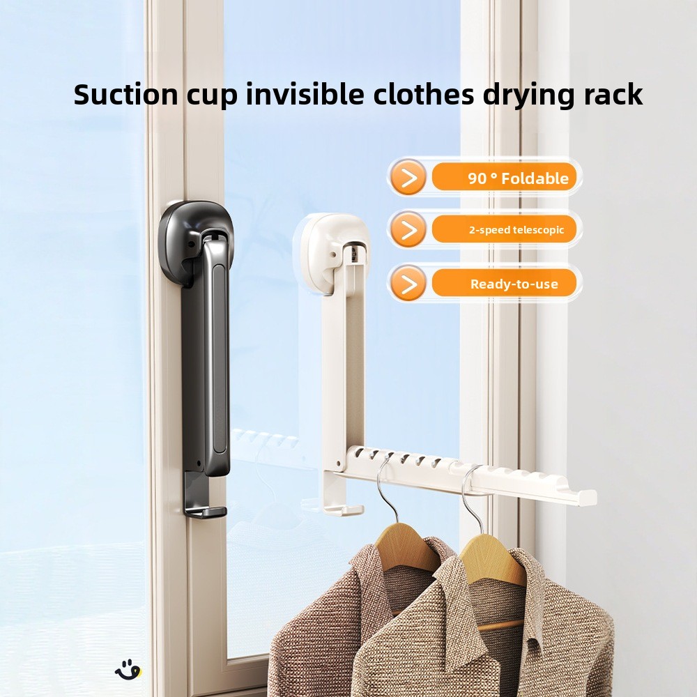 Retractable Folding Clothes Drying Rack with Suction Cup, Wall-mounted Foldable Clothes Rack for Portable Use