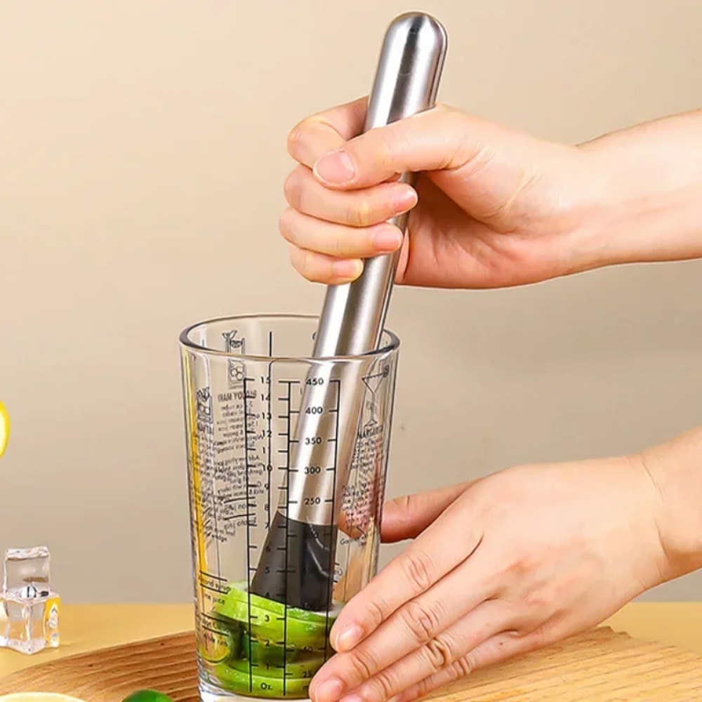 Multifunctional Popsicle Cocktail Swizzle Stick, New Stainless Steel Crushed Ice Hammer, Fruit Muddle Pestle for Bar Use