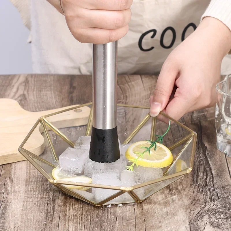 Multifunctional Popsicle Cocktail Swizzle Stick, New Stainless Steel Crushed Ice Hammer, Fruit Muddle Pestle for Bar Use